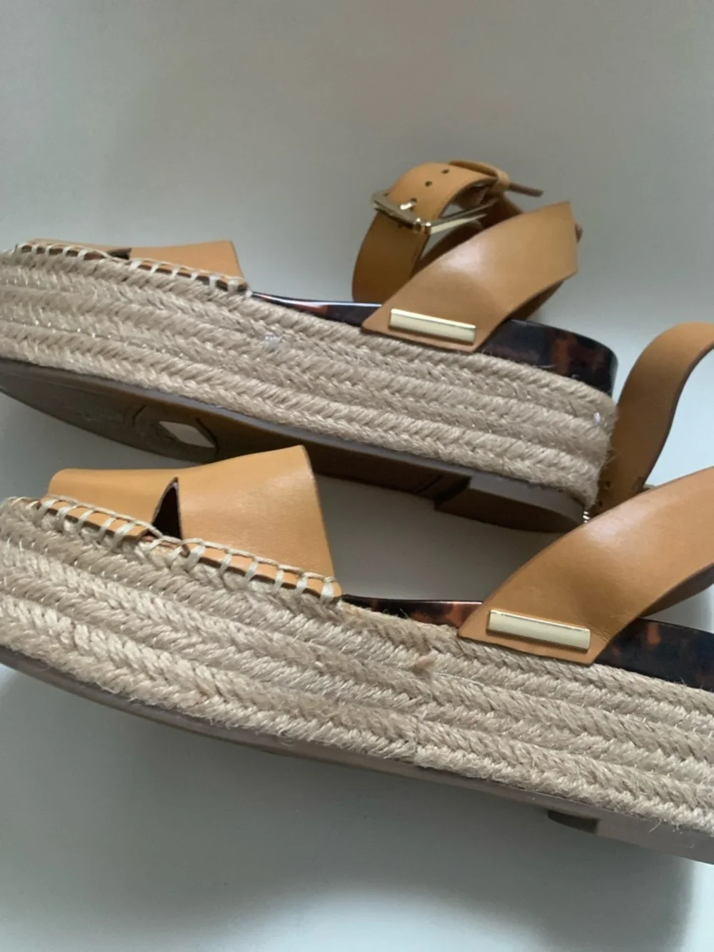 Franco Sarto Cognac Leather Espadrille Wedge Sandals